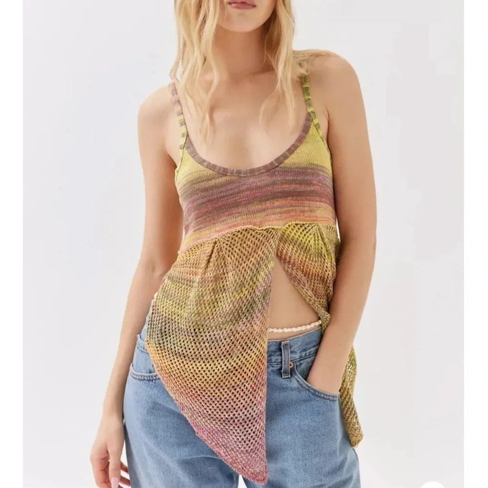 Urban Outfitters Emmy Flyaway Tank Top Crochet Asymmetrical Babydoll Size L
